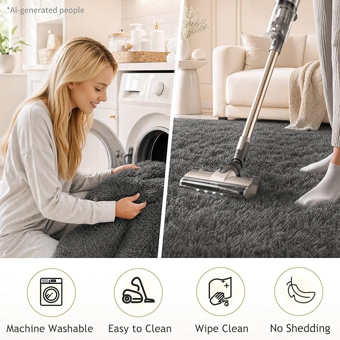 Ophanie 2x8 Runner Rug for Hallway, Upgrade Non-Slip Fluffy Soft Bedside Rugs, Bedroom Living Room Grey Shaggy Gray Carpet for Kids Girls Boys Dorm Nursery Home Decor Aesthetic