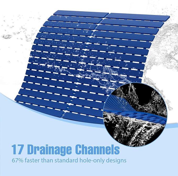 Shower Mat Non-Slip Bath Mat for Tub and Shower Stall,236 Suction Cups with Drain Holes, Quick Dry Machine Washable, Extra Grip for Stand Up Showers, Bathroom Essentials 24x24 Inch (Blue)