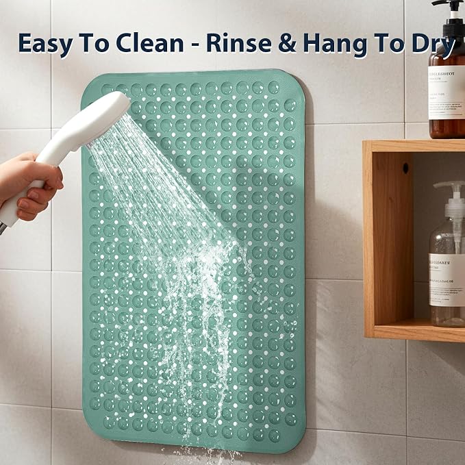 Bathtub Mat Shower Mat Non Slip 17x30 Inch Standard Size, Soft Bubble Bath Tub Mat Shower Mats for Inside Shower Bathroom Floor Mat with Big Suction Cups & Drain Holes, BPA-Free，Mars Green