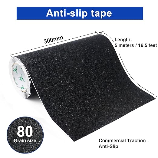 BOMEI PACK Anti Slip Tape, Black 12 Inch x 16.5Ft Grip Tape for Stairs Outdoor/Indoor, Waterproof Non Skid Roll for Stair Treads Non Slip, High Traction Abrasive Adhesive Stair Steps