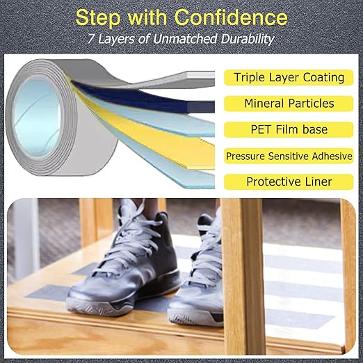 S&X Gray Anti Slip Tape 6 Inch x 60 FT Roll, Ultimate Non-Slip Skid Grip Tape for Outdoor Stair Treads, Wooden Steps & Exterior Grips, Grit 60, Waterproof, Extra-Durable