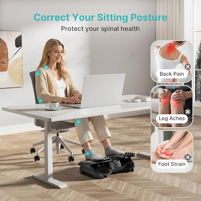 PEGZONE Foot Rest Under Desk with Massage Texture and Roller, Ergonomic Foot Stool with 2 Height Position, Adjustable Foot Rest for Under Desk at Work, Black