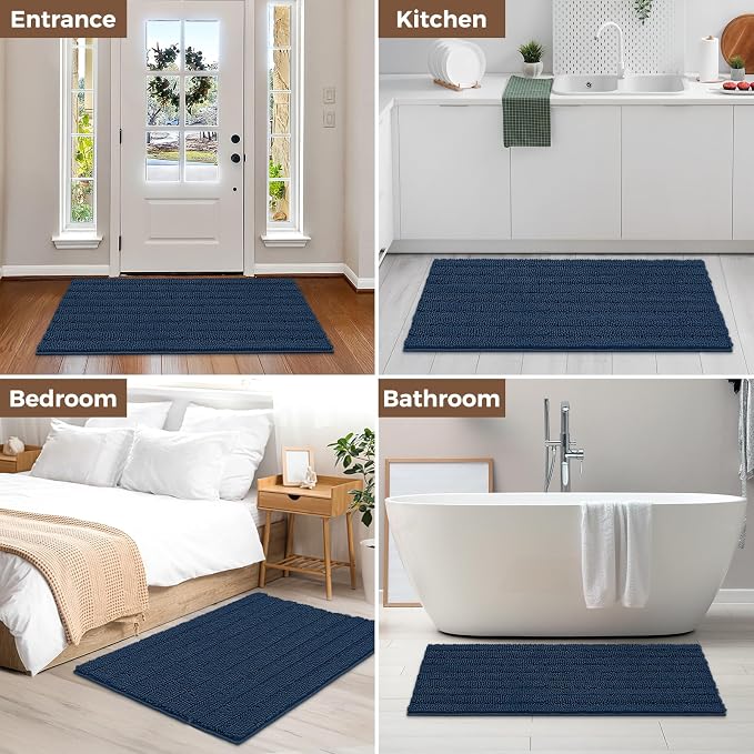 Bcoimo Large Bathroom Rug, Chenille Bath Mat with High Low Pile Design, Soft Absorbent Non Slip Bath Rug, Machine Washable Quick Dry Mat for Shower, Tub, Sink and Vanity