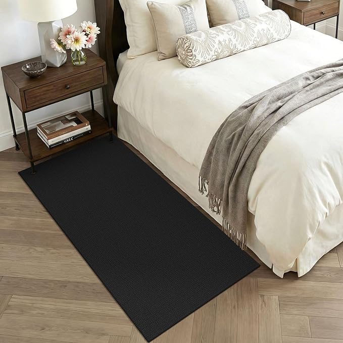 KOZYFLY Black 3x6 Washable Runner Rug, Non Slip Wide Runners for Hallway, Woven Large Entryway Runners, Braided Floor Carpet Runner for Entry, Kitchen, Bedside, Hall, Black/Dark Grey