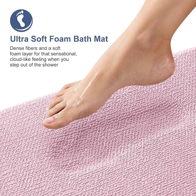 OLANLY Thick Memory Foam Bathroom Runner Rugs 44x24, Extra Soft Absorbent Long Bath Rug, Quick Dry, Non-Slip, Machine Washable Bath Mat for Bathroom, Tub and Shower, Home Decor Accessories, Dusty Rose