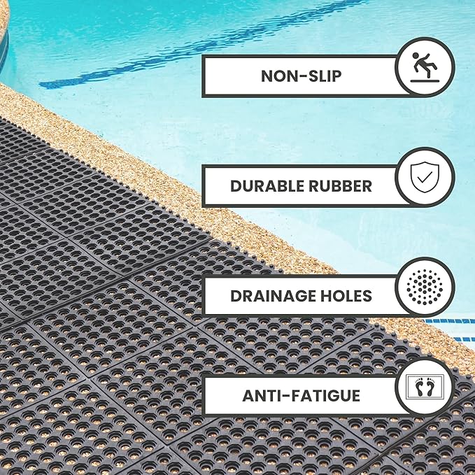 Envelor Interlocking Rubber Floor Mat Restaurant Kitchen Mat for Floor Anti Fatigue Bar Mat Door Mat Non - Slip Mat Indoor Outdoor Shower Pool Drainage Mat Durable Garage Flooring 36 x 36 Inch