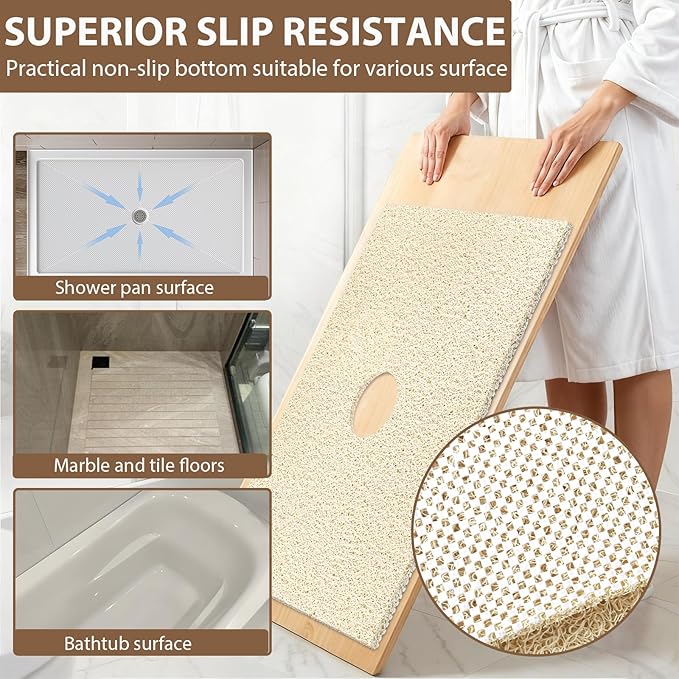 Extra Large Non Slip Shower Mat: 39.4x27.5 inch Loofah Shower Mat for Inside Shower with Drain Hole in Middle, Soft PVC Anti-Slip Shower Stall Mats for Bathroom,Wet Area, Quick Drying