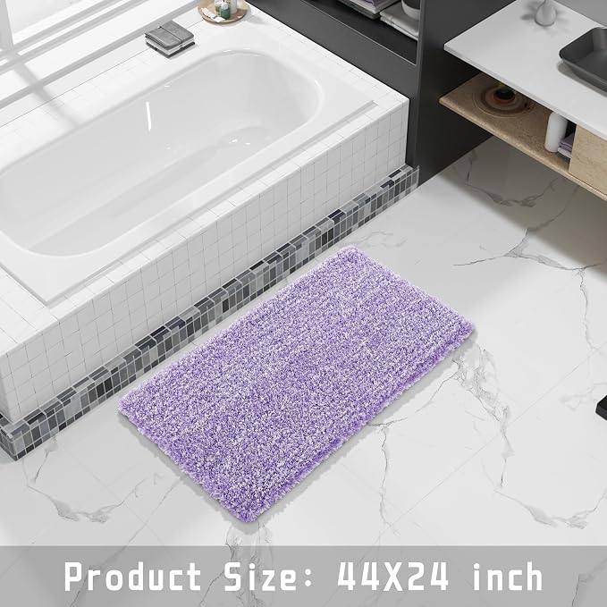 Yimobra Luxury Bathroom Rugs, Fluffy Bath Mats, Non Slip, Water Absorbent Microfiber, Machine Washable, Plush Runner Carpet Shower Rugs, Thick Matts for Bathroom Floor&Tub, 44" X 24", Purple and White