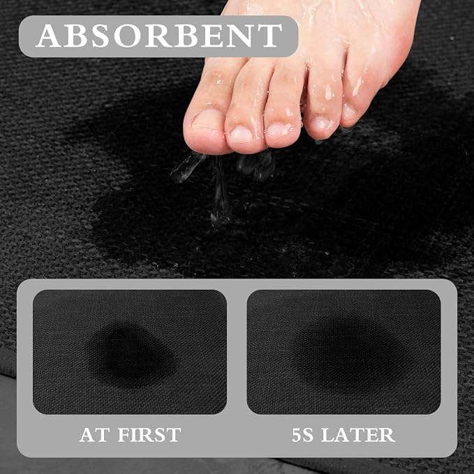YIHOUSE Black Bathroom Rug Set, 2 Piece, 17"x24" + 17"x32", Non-Slip, Quick Dry, Machine Washable, Rustic Style