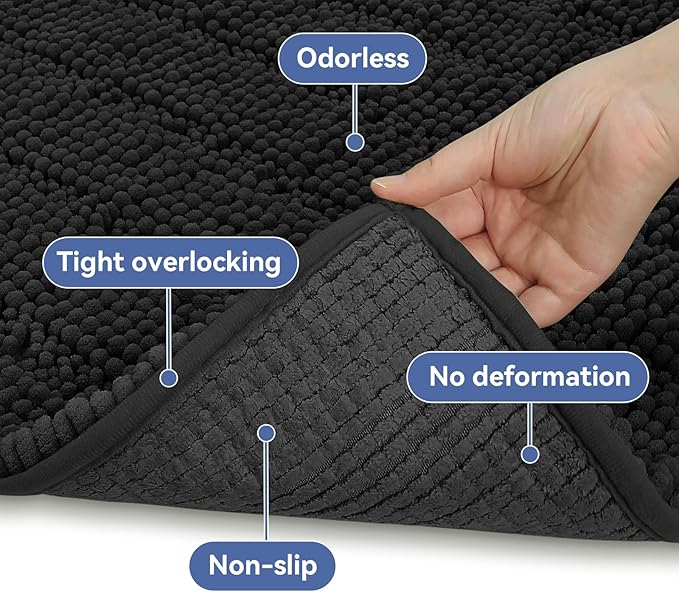 Bcoimo Large Bathroom Rug, Chenille Bath Mat with High Low Pile Design, Soft Absorbent Non Slip Bath Rug, Machine Washable Quick Dry Mat for Shower, Tub, Sink and Vanity