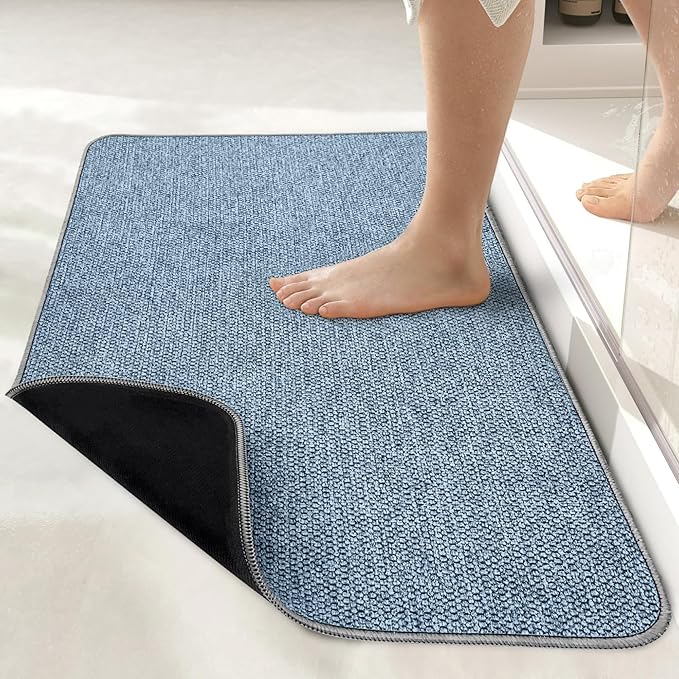 Bosap Bath Mat,Ultra Thin Bathroom Runner Rugs,Large Bath Mats for Bathroom,Quick Dry,Non-Slip,Machine Washable,Low Pile,Bath Rug,Shower Outside,Sink,Home Decor Accessories.Blue,2'x6'(24x72inch)
