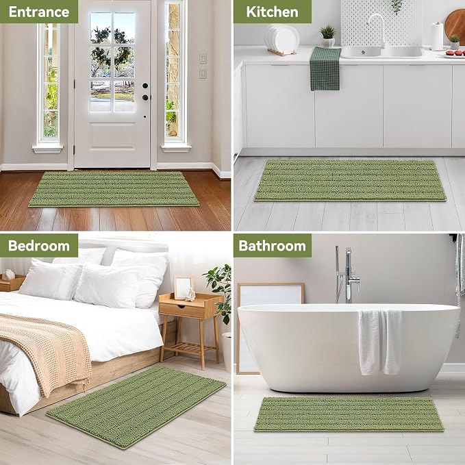 Bcoimo Long Bathroom Rug, Chenille Bath Runner with High Low Pile Design, Soft Absorbent Non Slip Bath Mat, Machine Washable Quick Dry Rug for Shower, Tub, Sink and Vanity