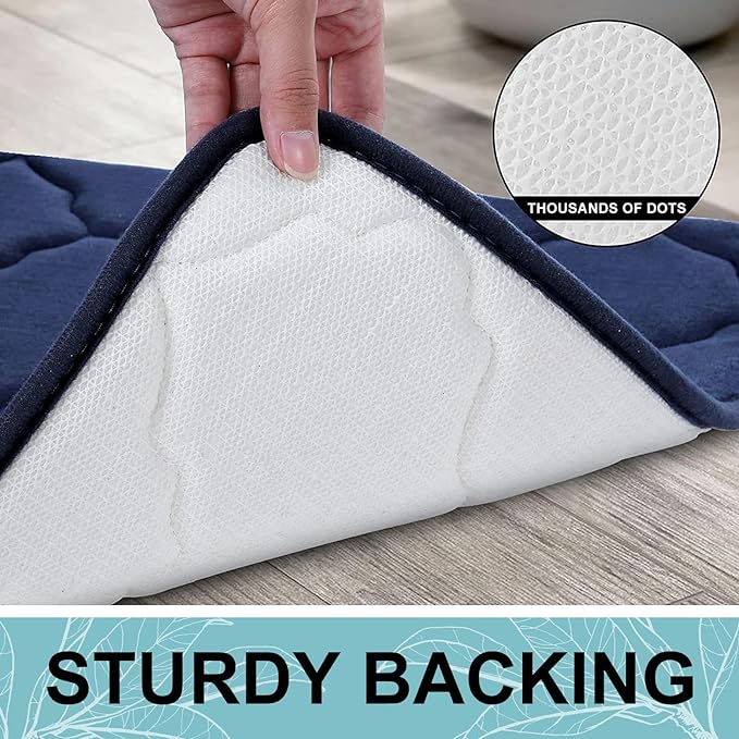 OLANLY Memory Foam Bath Mat Rug 59x34, Ultra Soft and Absorbent Bathroom Rugs, Non-Slip, Comfortable, Machine Washable Bath Carpet for Bathroom Floor, Tub, Shower and Home Decor Accessories, Navy