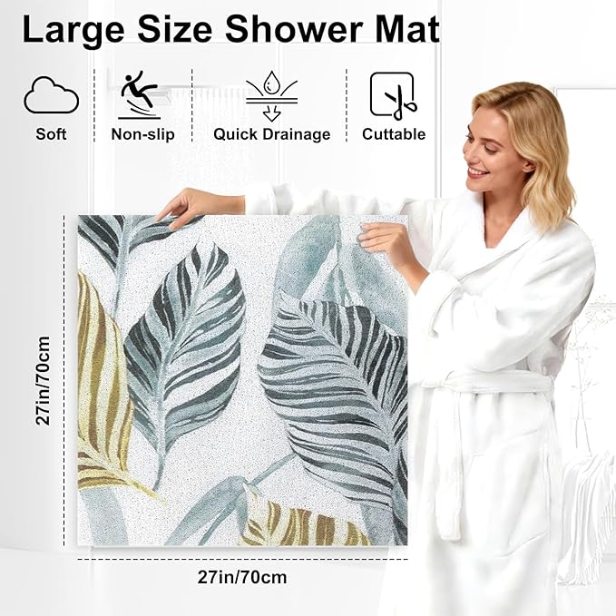 Square Shower Mat: 27x27 Inch Extra Large Non Slip Shower Mats for Inside Shower, Soft PVC Loofah Shower Mat for Elderly Kids, Anti Slip Shower Stall Mats for Home, Holtel, Bathroom