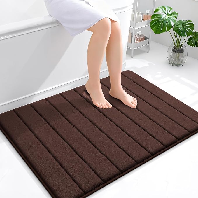 OLANLY Memory Foam Bath Mat 40x32, Super Soft Absorbent Bathroom Rugs, Quick Dry, Machine Washable Shower Floor Rugs, Bathmat Carpet, Bathroom Home Decor Accessories, Brown