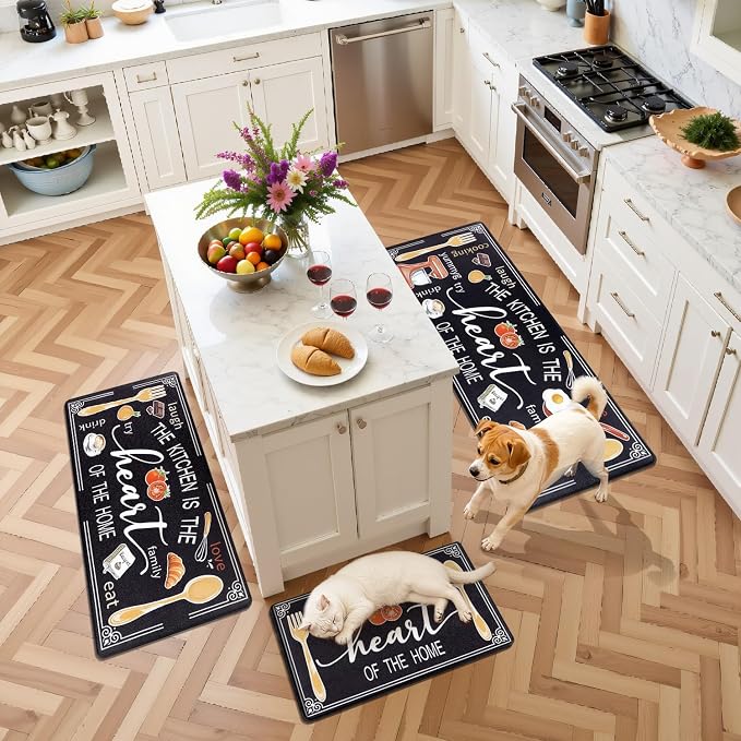 Yamaziot Anti Fatigue Kitchen Rug Set of 3, Non-Slip Waterproof Farmhouse Cushioned Comfort Standing Floor Mat for Kitchen, Office, Sink, Laundry