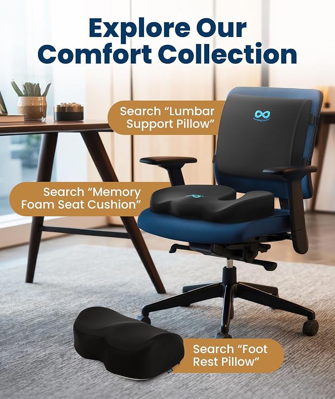 Everlasting Comfort Doctor Recommended Memory Foam Seat Cushion for Office Chairs & Car - Ergonomic Office Desk Accessories - Cushions for Tailbone Pain Relief, Sciatica (Black Airflow Lumbar, Large)