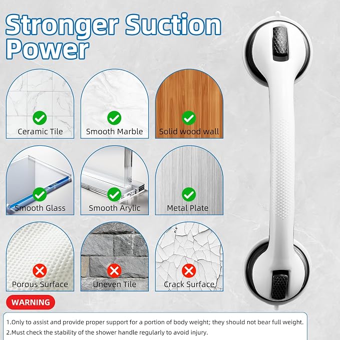 Grab Bars for Bathtubs and Showers, Zynuhmo 2 Pack 16 Inch Strong Suction Safety Bathroom Grab Bars for Shower Chair, Handicap Injury Elderly Senior Pregnant Assist Support Shower Handle(White/Black)