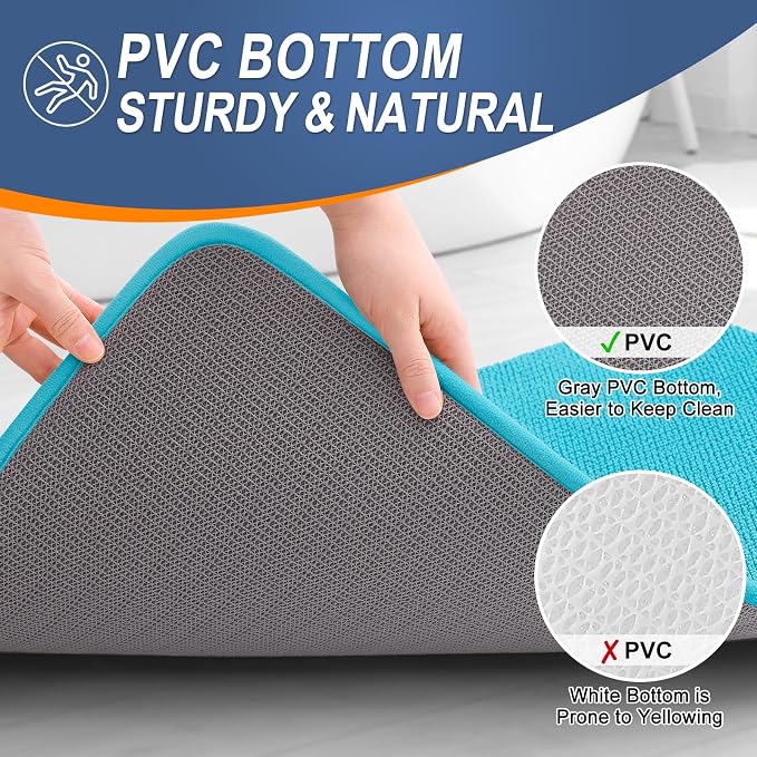 OLANLY Thick Memory Foam Bathroom Runner Rugs 44x24, Extra Soft Absorbent Long Bath Rug, Quick Dry, Non-Slip, Machine Washable Bath Mats for Bathroom, Tub and Shower, Home Decor Accessories, Aqua Sky