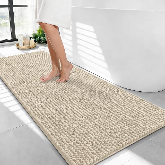 OLANLY Thick Bathroom Runner Rugs 44x24, Extra Soft Absorbent Chenille Bath Rugs, Rubber Backing, Machine Wash Dry, Long Bath Mats for Bathroom Floor, Tub and Shower, Home Decor Accessories, Sand
