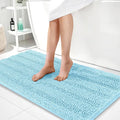 OLANLY Thick Bathroom Runner Rugs 44x24, Extra Absorbent Chenille Striped Bath Rugs, Rubber Backing, Machine Wash Dry, Long Bath Mats for Bathroom, Tub and Shower, Home Decor Accessories, Sky Blue