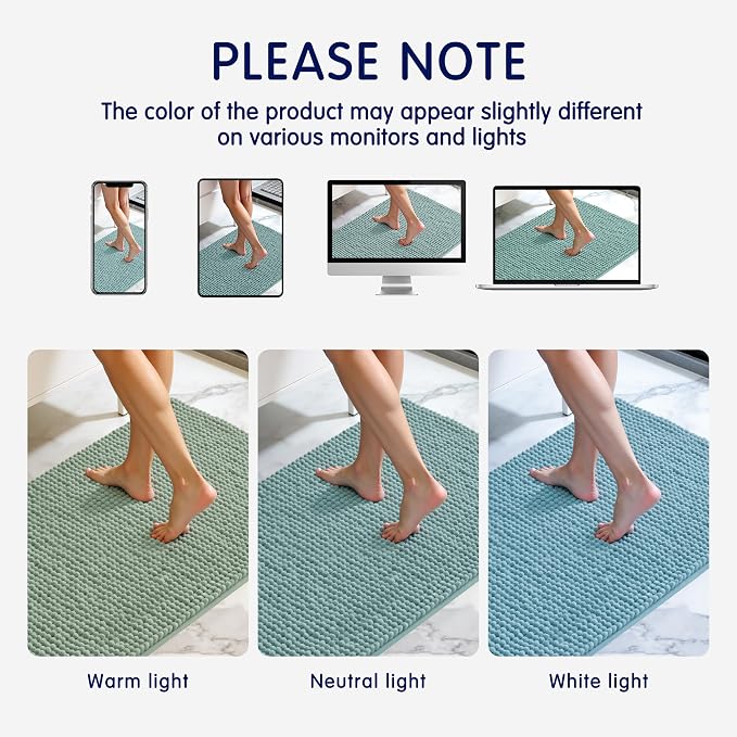 SUBRTEX Bathroom Rugs Chenille Bath Rug Soft Short Plush Bath Mat Soft Shower Mat Water Absorbent Shower Mat Quick Dry Machine Washable(Light Green,18" x 24")