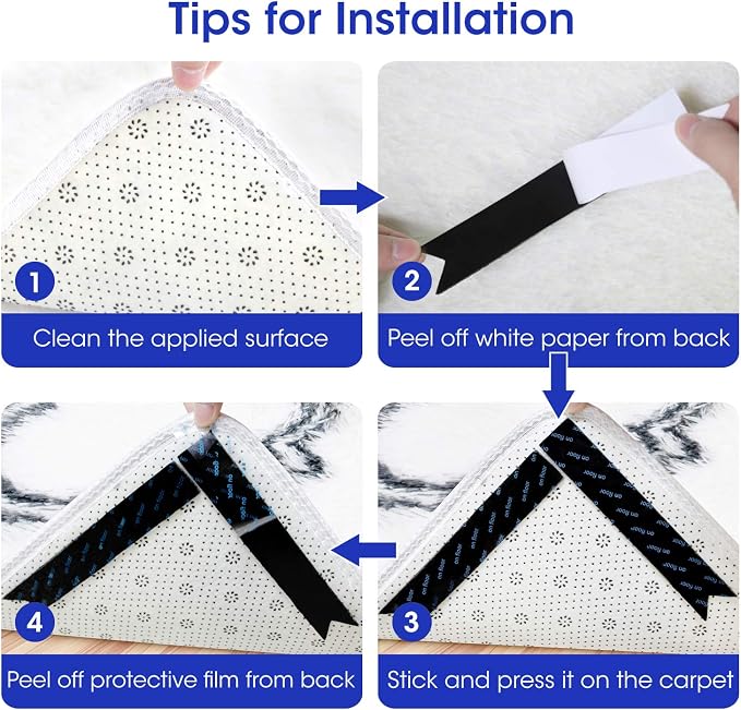 16 Pcs Dual Sided Washable Removable Rug Stopper, Non Slip Adhesive for Hardwood Floors and Carpet Corners