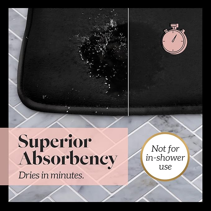 Memory Foam Bath Mat Non Slip Absorbent Super Cozy Velvet Bathroom Rug Carpet (60 inches X 17 inches, Black)