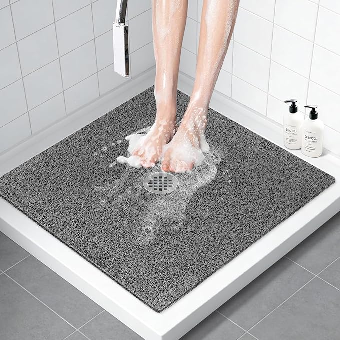 ZOESOE Square Shower Mat Non Slip: 36x36 Inch Large Shower Mats for Inside Shower with Drain Hole in Center, Super Soft PVC Loofah Massage Shower Stall Mat, Anti Slip Shower Floor Mat, Quick Drying