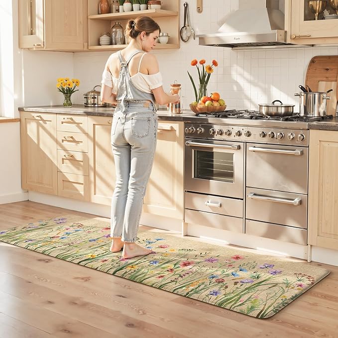 KIMODE Anti Fatigue Mats for Kitchen Floor, 24"x71" Farmhouse Kitchen Runner Rug, Non Slip Kitchen Mats for Floor, Cushioned Kitchen Floor Mats for Sink Laundry Office Desk Brown