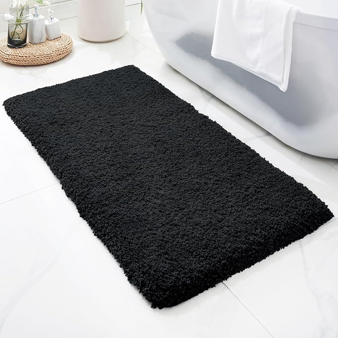 Disolla Black Bathroom Rug 24x48 - Non-Slip Plush Thick Bath Mat, Highly Absorbent & Ultra Soft Fluffy Floor Mat, Machine Washable for Shower and Tub