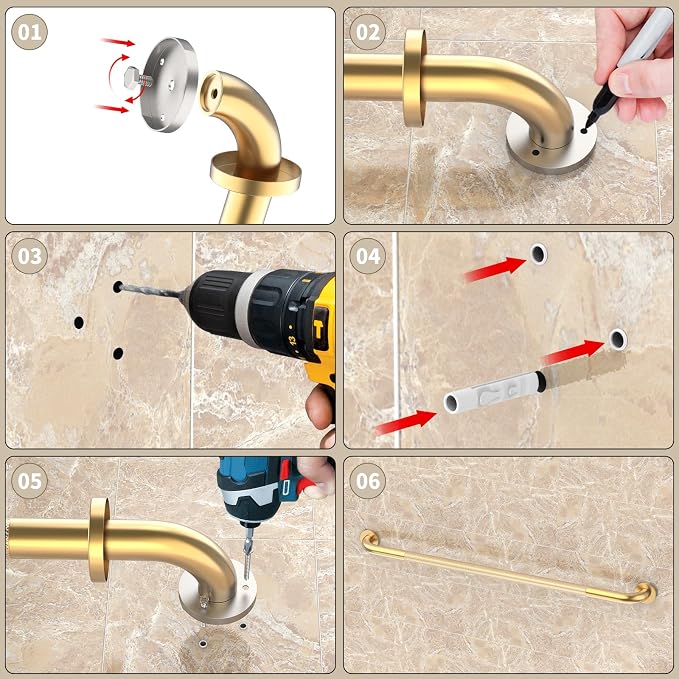 40 Inch Brushed Gold Shower Grab Bar w/Anti-Slip Knurled Grip,YuanDe Stainless Steel Bathroom Grab Bars, Handicap Injury Elderly Senior Assist Support Shower Handle