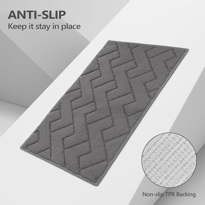 hicorfe Kitchen Runner Rugs and Mats Sets,2 Pieces Absorbent Non-Slip Kitchen Rug,Comfort Kitchen Mat for Floor,Washable for Kitchen,Hallway,Office,Sink,Laundry(20"x59"+20"x48",Grey)