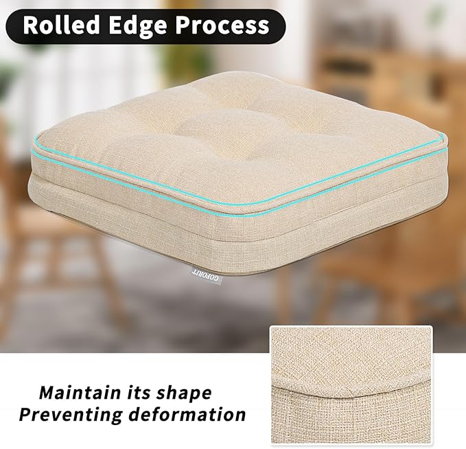 GOFORIT Chair Cushions Set of 2,Tufted Shredded Memory Foam Chair Pads, Non-Slip Seat Cushions with Removable Cover, 2 Pack,Beige
