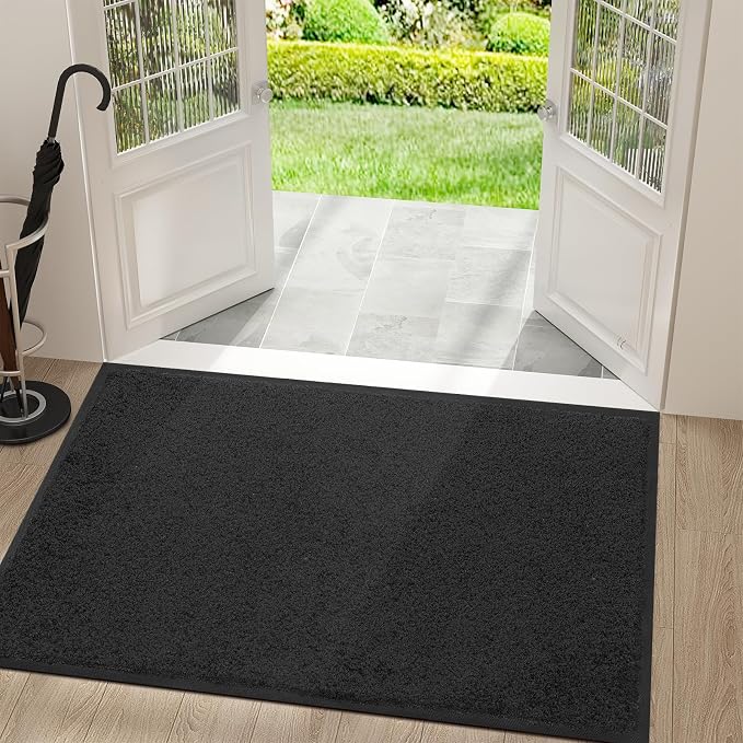 Mibao Dirt Trapper Door Mat for Indoor Outdoor, Waterproof All-Season, All-Weather Doormat, Heavy Duty Non-Slip Entrance Rug, Low Profile Absorbent Entrance Mat Carpet, 36" x 48", Black