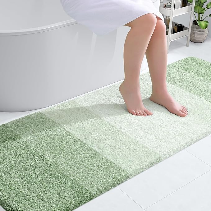 OLANLY Bathroom Runner Rugs Mat 70x24, Extra Soft Absorbent Microfiber Bath Rugs, Rubber Backing, Quick Dry, Washable Long Bath Mats for Bathroom, Tub and Shower, Home Decor Accessories, Sage Green