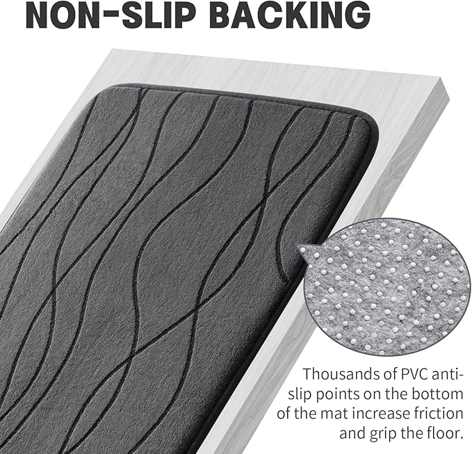 YIHOUSE Memory Foam Bathroom Rugs Sets, Dark Grey, 5 Piece | Ultra Soft, Absorbent, Non-Slip, Machine Washable,