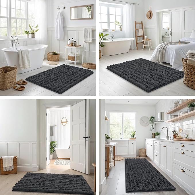 Smiry Bathroom Rugs Mat 70x24, Extra Soft Absorbent Chenille Bath Rugs, Non Slip Rubber Backing Machine Washable Quick Dry Bath Mats for Bathroom Floor, Tub, Shower, Home Decor Accessories, Dark Grey