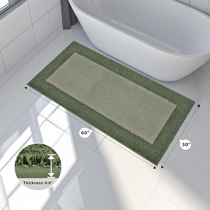 anllugs Bathroom Rugs 30" x 60", Non-Slip Extra Soft Absorbent Bath Rugs, Machine Washable Quick Dry Bath Mats for Bathroom Floor, Shower, Bathtub and Sink, Sage Green & Budding Green