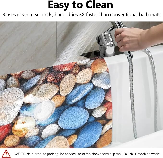 Square Shower Mat, Yonala 27 x 27 Inch Stylish Non Slip Shower Mats for Inside Shower with Central Drain Hole, Soft Trimmable PVC Loofah Anti Slip Shower Mat for Walk in Shower Stall, Quick Drying