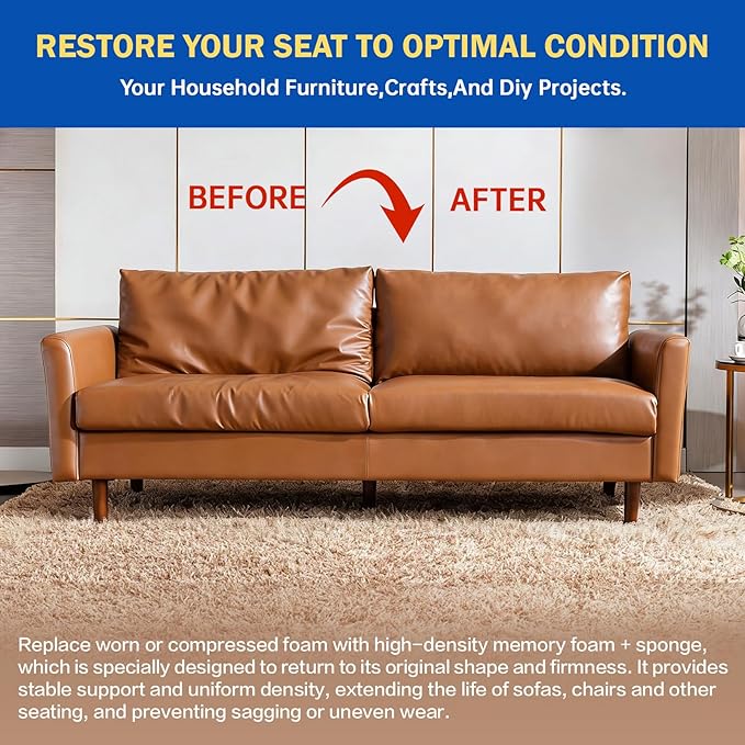High Density Upholstery Foam Cushion - 5" Thick x 24" x 72", Gel Memory Foam Support Padding for Seat Cushion Replacement, DIY Projects, Sofa Mattress Support