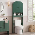 Over the Toilet Storage Cabinet, 70" Tall Bathroom Space Saver with Fluted Grooved Doors, Freestanding Over Toilet Organizer with Adjustable Shelves & Soft-Close Hinges for Small Bathrooms (Green)