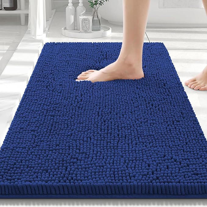 Smiry Luxury Chenille Bathroom Rugs 30x20, Extra Soft and Absorbent Shaggy Bath Mat, Machine Washable, Non-Slip Plush Carpet Runner for Tub, Shower, and Floor, Home Decor Accessories, Royal Blue