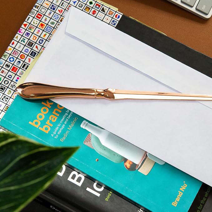 Rose Gold Letter Opener Knife - Smooth Metal Plated Envelope Opener - Ergonomic Rounded Handle for Comfort - Home and Office Mail Supplies - 2 Pack