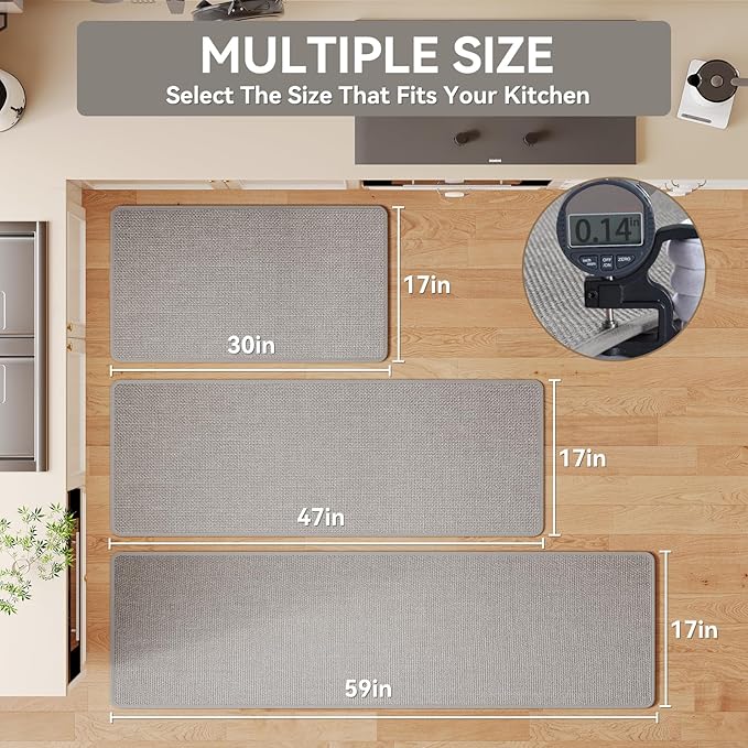 YDKGL Kitchen Mats for Floor, Super Absorbent Kitchen Rugs Non Slip Washable, Soft Imitation Linen Braided Kitchen Runner Rug, Standing Mat Kitchens Sink Mat, Easy to Clean, Gray 17x95