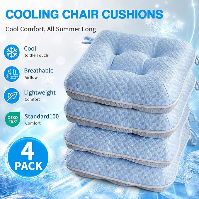 BETU Chair Cushions for Dining Chairs Set of 6,Seat Cushion Kitchen Table Chair Pads with Ties,Non Slip Backing and Covers, Seat Cushions for Dining Room,Bar,Patio Chairs,15.5"X15.5"X3.5",Blue