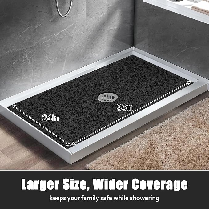 ZOESOE Shower Mat Non Slip: 24x36 Inch Large Shower Mats for Inside Shower with Drain Hole in Center, Super Soft PVC Loofah Massage Shower Stall Mat, Anti Slip Shower Floor Mat, Quick Drying