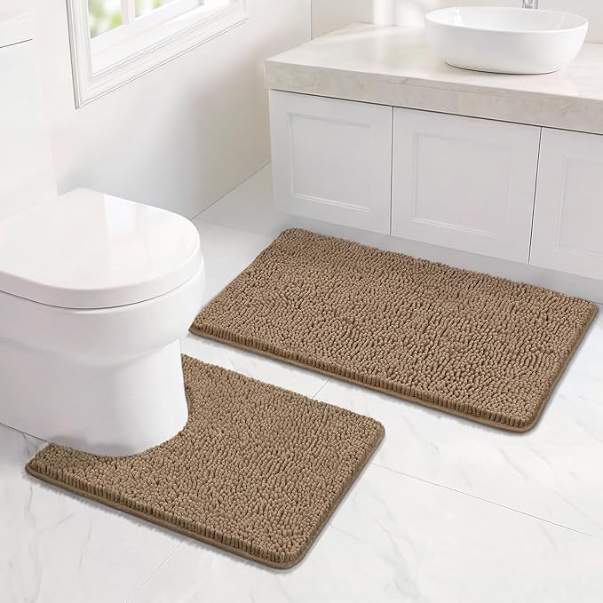 Bcoimo Bathroom Rug Set, Chenille Bathroom Rugs, Absorbent Non Slip Plush Bath Mats, Machine Washable Fast Drying Floor Mats for Tub, Shower, Sink, Vanity