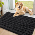 Smiry Dog Door Mat for Muddy Paws 32x21, Absorbent Dirt Trapper, Non-Slip Washable Chenille Entryway Rug for Inside Floor, Black, Layered Pattern