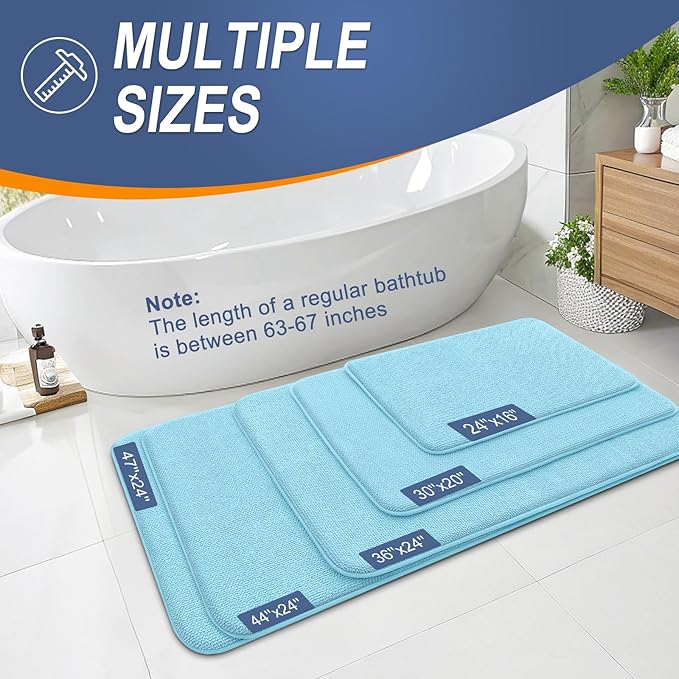 OLANLY Thick Memory Foam Small Bathroom Rugs 24x16, Extra Soft Absorbent Bath Rug, Quick Dry Bath Mats, Non-Slip, Machine Washable Carpet for Bathroom, Tub and Shower, Home Decor Accessories, Sky Blue